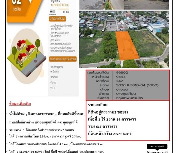 ขายที่ดินทำเลดี ใกล้แหล่งธุรกิจและการเดินทางสะดวก ติดทางด่วนสุขสวัสดิ์ – พุทธบูชา ขนาด 1 ไร่ 2 งาน 14 ตรว. โทร 0632425959