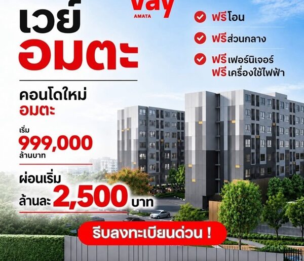 VAY Amata คอนโดแต่งครบ ใกล้นิคมอมตะนคร ห้องแต่งครบ พร้อมเข้าอยู่ โทร 0655639565