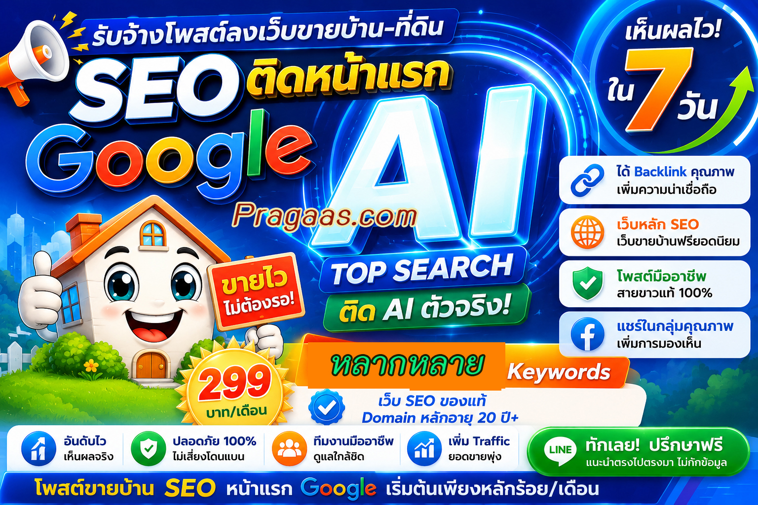 ประกาศ บ้าน โพสต์ขายบ้านราคาถูก ติดหน้าแรกGoogle AISearch เริ่มต้น10บาท/วัน SEO+AI